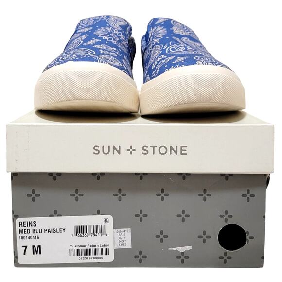 Sun + Stone Men Reins Slip On Sneakers Size US 7M Navy Blue Paisley - Picture 4 of 4
